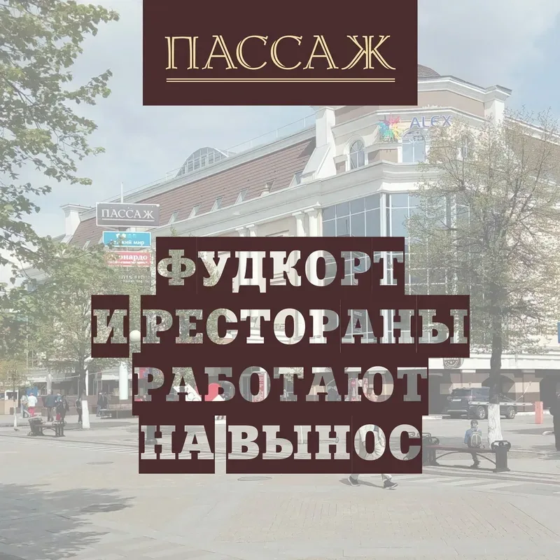 Фудкорт и рестораны ТЦ «Пассаж» работают навынос