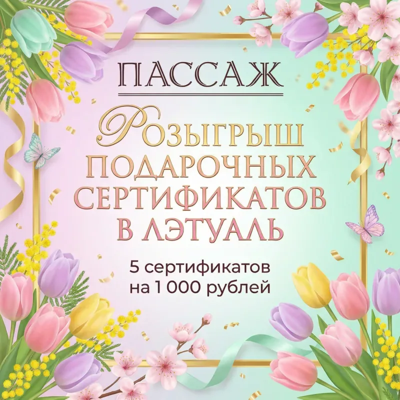 Праздничный розыгрыш сертификатов в ЛЭтуаль от ТЦ «Пассаж»!