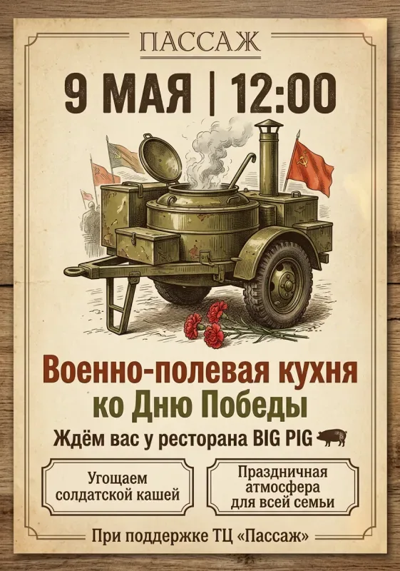 Военно-полевая кухня у ресторана BIG PIG 9 мая в 12:00!